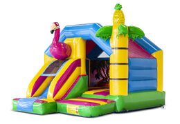 Compre o slide combo castelo insuflável temático de flamingo na JB Insufláveis Portugal. Encomende castelos insufláveis com flamingo rosa online na JB Insufláveis Portugal