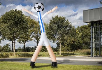 Koop nu online de skyman inflatable tube met 2 benen en 3d bal van 6m hoog in blauw wit bij JB Inflatables Nederland. Alle standaard opblaasbare skydancers worden razendsnel geleverd