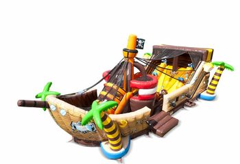 Bestel Mega Piraten Shooter springkussen in schip vorm met schiet spel en glijbaan voor kinderen. Koop springkussens online bij JB Inflatables Nederland 