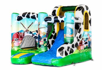 Klein opblaasbaar springkussen met glijbaan kopen in thema boerderij voor kinderen. Bestel opblaasbare springkastelen online bij JB Inflatables Nederland