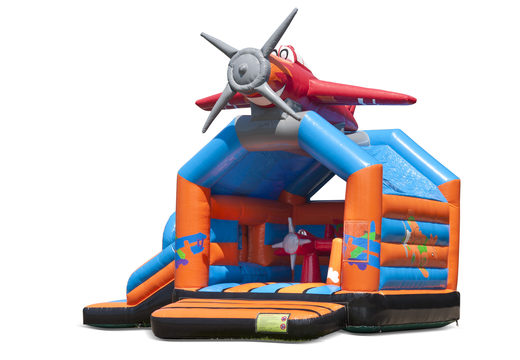 Compre castelo multijogador insuflável interno no tema avião com tema slide para crianças. Encomende castelos insufláveis ​​online na JB Insufláveis Portugal