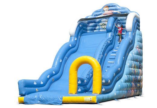 Slide inflável no tema Wave com superfícies deslizantes onduladas, compre divertidas impressões do mundo subaquático para crianças. Ordene escorregadores infláveis ​​agora online em JB Insuflaveis Portugal
