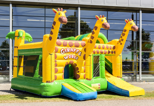 Encomende um castelo insuflável de girafa médio com escorregador para crianças. Compre castelos insufláveis ​​​​online na JB Insufláveis ​​Portugal