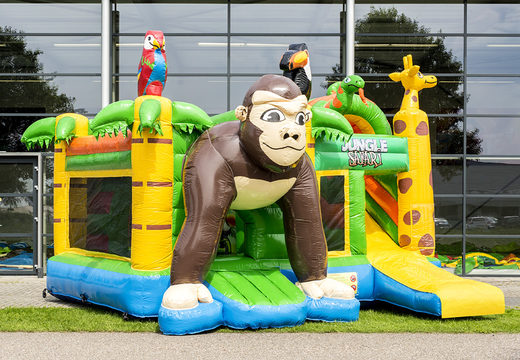 Multijogador castelo insuflável no tema safari gorila com slide para crianças. Compre castelos infláveis ​​infláveis ​​online na JB Insufláveis ​​Portugal