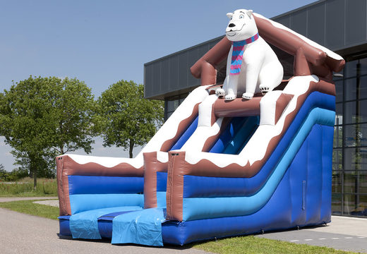 Slide inflável multifuncional em um tema de urso polar com piscina, objeto 3D impressionante, cores frescas e obstáculos 3D para crianças. Compre escorregadores infláveis ​​agora online na JB Insuflaveis Portugal