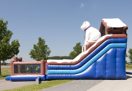 Escorrega multifuncional inflável com tema de urso polar com piscina, objeto 3D impressionante, cores frescas e obstáculos 3D para comprar para crianças. Ordene escorregadores infláveis ​​agora online em JB Insuflaveis Portugal