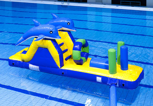 Dolphin corre escorregador inflável com objetos divertidos para jovens e idosos. Encomende jogos de sinuca infláveis ​​agora online na JB Insuflaveis Portugal