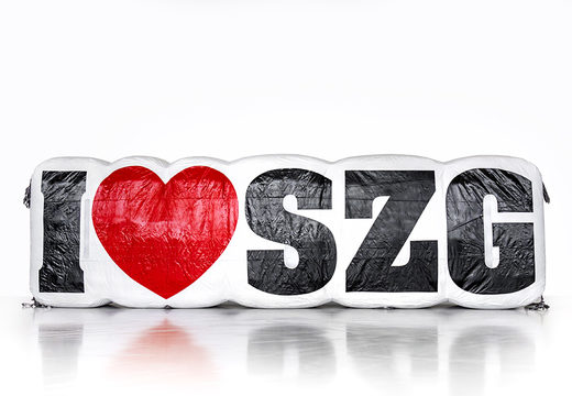 Encomende inflável I love SZG logo product extension. Compre promoções promocionais online na JB Insuflaveis Portugal
