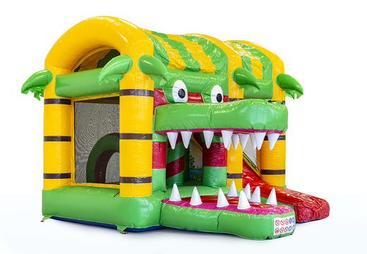 Mini castelo insuflável multijogador com tema de crocodilo para crianças. Encomende castelos insufláveis ​​online na JB Insufláveis ​​Portugal