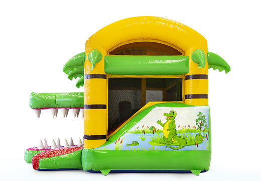 Ordene um pequeno castelo insuflável de crocodilo com escorregador para crianças. Compre castelos insufláveis ​​​​online na JB Insufláveis ​​Portugal