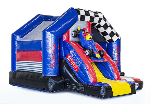 Encomende um castelo insuflável para crianças no tema Fórmula 1. Castelos insufláveis infláveis com escorregador à venda na JB Insufláveis ​​Portugal