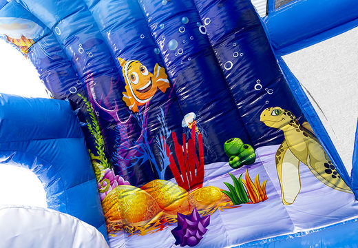 Encomende uma mini pista de obstáculo infláveis ​​Seaworld 9m com objetos 3D para crianças. Compre pistas de obstáculos infláveis ​​online agora na JB Insuflaveis Portugal