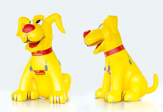 Compre o mascote animal da parte superior do cão amarelo personalizado. Peça agora infláveis ​​3D online na JB Insuflaveis Portugal