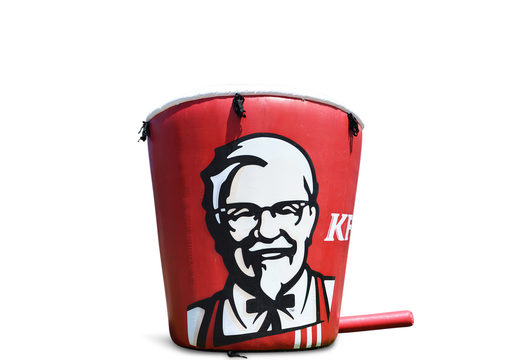 Encomende anúncios promocionais de explosão de balde KFC de 3 metros de altura com impressão colorida. Compre publicidade online iblow up na JB Insuflaveis Portugal