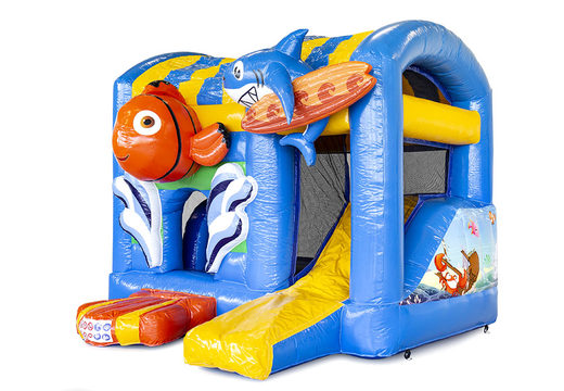 Compre um pequeno castelo insuflável interno com o tema Seaworld Nemo e escorregador para crianças. Encomende castelos insufláveis ​​online na JB Insufláveis ​​Portugal