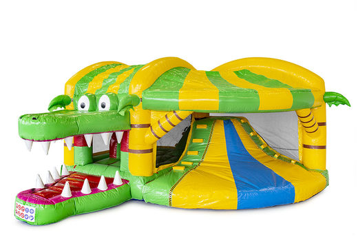 Compre um castelo insuflável multijogador interno com escorregador e tema de crocodilo para crianças. Encomende castelos insufláveis ​​online na JB Insufláveis ​​Portugal