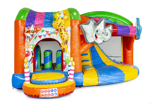 Encomende um castelo insuflável com tema de festa com escorregador para crianças. Compre castelos insufláveis ​​​​online na JB Insufláveis ​​Portugal