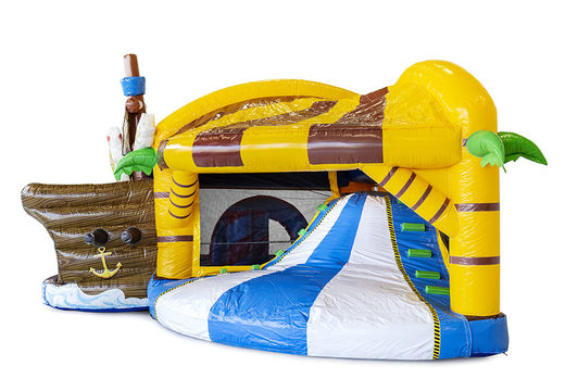 Encomende um castelo insuflável com tema de pirata multijogador médio e escorregador para crianças. Compre castelos infláveis ​​infláveis ​​online na JB Insufláveis ​​Portugal