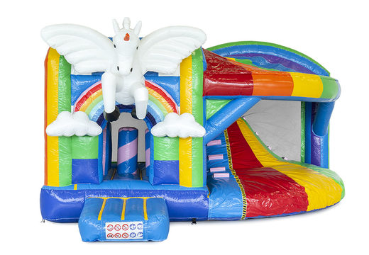 Castelo insuflável com tema unicórnio com slide e objetos 3D para crianças. Compre castelos insufláveis ​​​​online na JB Insufláveis ​​Portugal