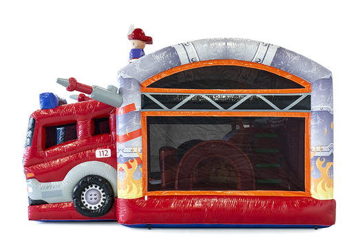 Compre um castelo insuflável no tema bombeiros com um slide e objetos 3D para crianças. Encomende castelos insufláveis ​​online na JB Insufláveis ​​Portugal