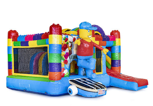 Encomende um castelo insuflável de lego médio com escorregador para crianças. Compre castelos insufláveis ​​​​online na JB Insufláveis ​​Portugal