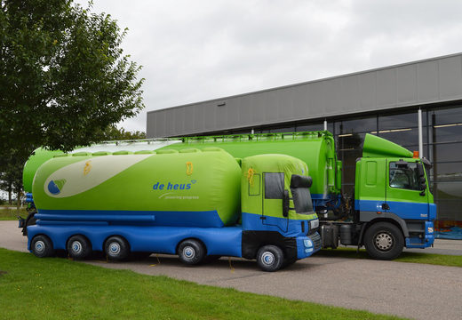 Compre o caminhão inflável De Heus verde e azul. Encomende agora online as promoções ampliadas na JB Insuflaveis Portugal