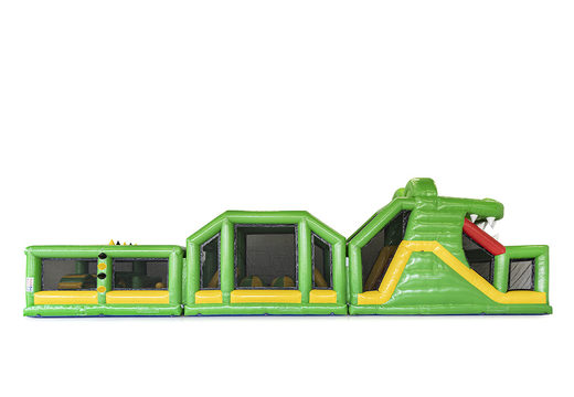Pista de obstáculo com 19 metros de comprimento em tema de crocodilo com objetos 3D correspondentes para crianças. Ordene pistas de obstáculos infláveis ​​agora online em JB Insuflaveis Portugal