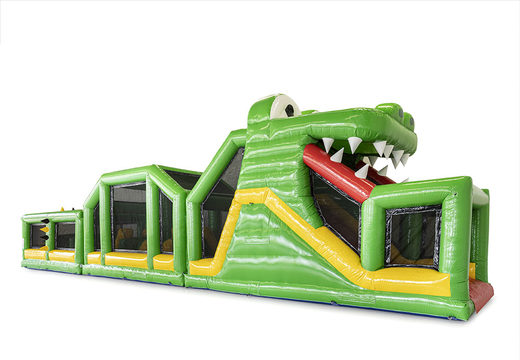 Ordene uma pista de obstáculo de 19 metros de comprimento em um tema de crocodilo com objetos 3D apropriados para crianças. Compre pistas de obstáculos infláveis ​​online agora na JB Insuflaveis Portugal