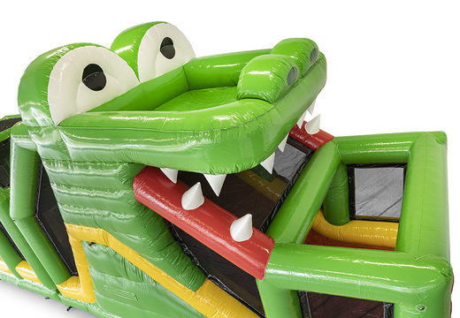 Ordene uma pista de obstáculo modular para crocodilos, de 19 metros de comprimento, com objetos 3D apropriados para crianças. Compre pistas de obstáculos infláveis ​​online agora na JB Insuflaveis Portugal