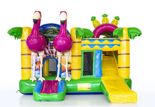 Encomende o castelo insuflável multiplay inflável feito sob encomenda Flamingo na JB Inflatables UK. Compre um projeto gratuito para castelos insufláveis ​​em seu próprio estilo na JB Insuflaveis Portugal