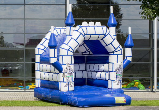 Pequeno castelo insuflável com tema de castelo branco azul, para crianças à venda na JB Insufláveis ​​Portugal online