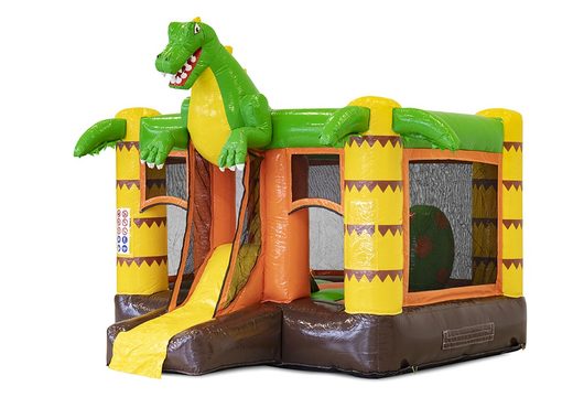 Pequeno castelo insuflável com tema de dinossauros multijogador disponível para compra para crianças. Encomende castelos insufláveis com escorregas online na JB Insufláveis Portugal