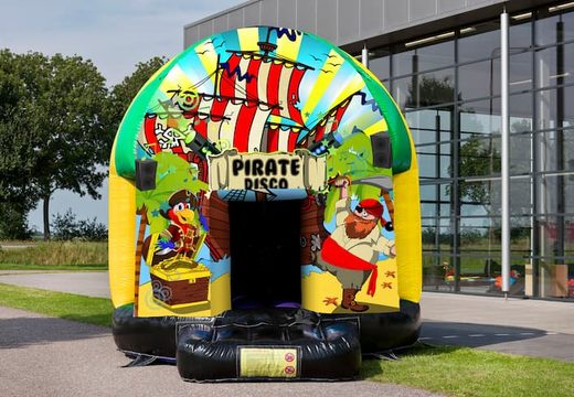 Vende-se discoteca castelo insuflávelmulti-temática de 5,5 m, com tema Pirata para crianças. Encomende castelos insufláveis online na JB Insufláveis Portugal
