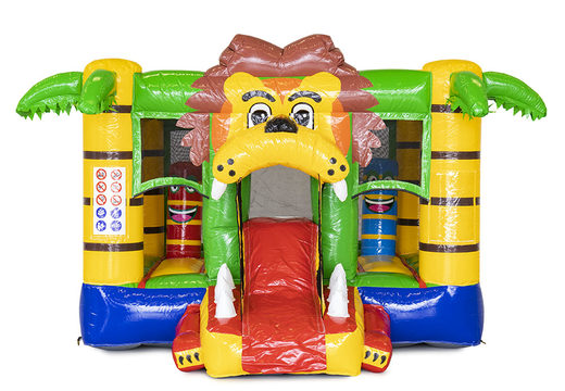 Pequeno castelo inflável com tema de leão à venda para crianças. Encomende castelos insufláveis online na JB Insufláveis Portugal