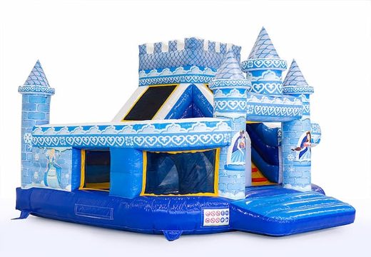 Compre castelo insuflável multijogador aberto azul com tema de princesa para crianças Encomende castelos insufláveis ​​online na JB Insufláveis ​​Portugal
