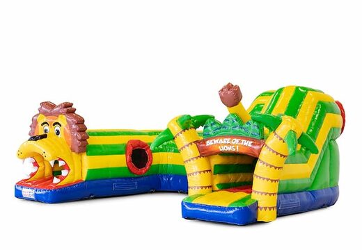 Compre um grande castelo insuflável jogo interior divertido túnel insuflável com o tema do leão para as crianças. Encomende castelos insufláveis ​​online na JB Insufláveis Portugal