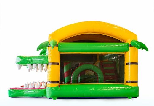 Castelo insuflável com tema de crocodilo com um slide e comprar objetos 3D para crianças. Encomende castelos insufláveis ​​online na JB Insufláveis ​​Portugal