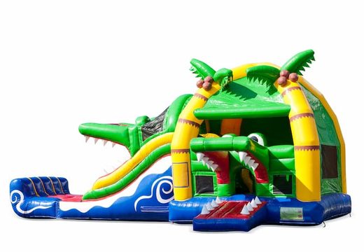 Compre castelo insuflável multijogador interno super inflável com slide no tema crocodilo para crianças. Encomende castelos insufláveis ​​online na JB Insufláveis ​​Portugal