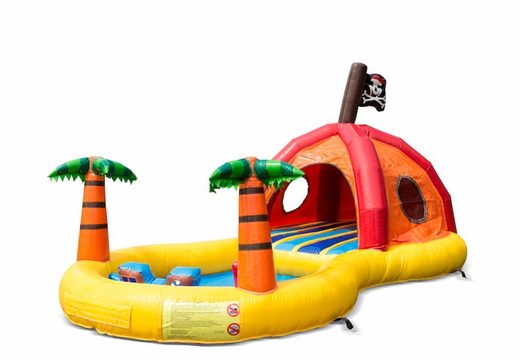 Compre um grande castelo insuflável semi-aberto divertido e inflável com piscina no tema pirata pirata da zona de jogos para crianças. Encomende castelos insufláveis ​​online na JB Insufláveis Portugal
