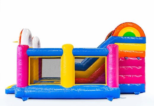 Compre slidebox coberto castelo insuflável Unicórnio com escorregador para crianças. Encomende insufláveis ​​online na JB Insufláveis ​​Portugal