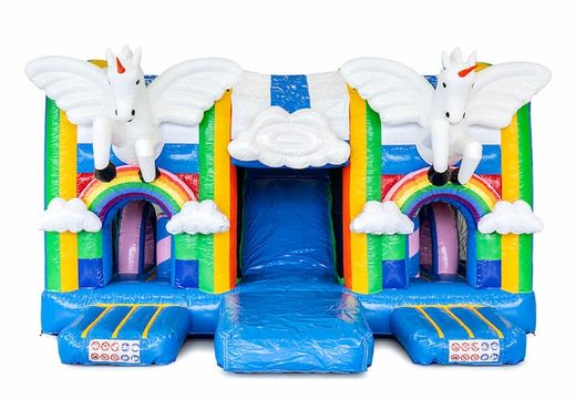 Compre o castelo insuflável multijogador XXL Unicorn em um design exclusivo para crianças. Encomende castelos insufláveis ​​online na JB Insufláveis ​​Portugal