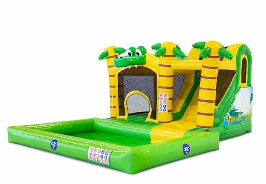Ordene um castelo insuflável com banheira conectável no tema crocodilo para crianças JB Insufláveis ​​Portugal. Compre castelos insufláveis online na JB Insufláveis ​​Portugal