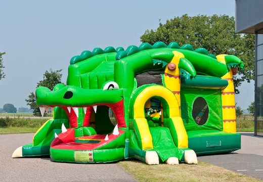 Opblaasbaar overdekt shooting fun luchtkussen kopen in thema krokodil crocodile schieten actie voor kinderen