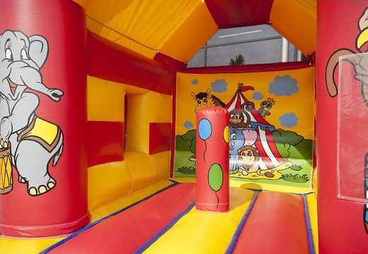 Castelo insuflável multifun com tema de circo Midi com um telhado à venda na JB Insufláveis ​​Portugal online
