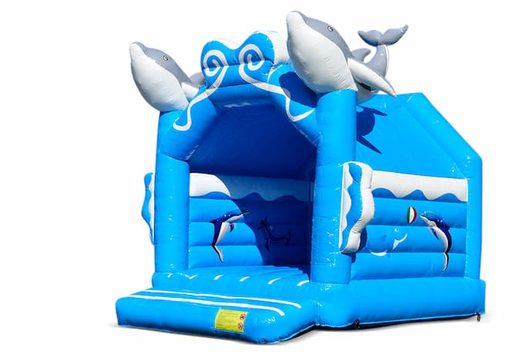 Compre o castelo insuflável de golfinhos 3D padrão em cores atraentes para as crianças. Encomende castelos insufláveis ​​online na JB Insufláveis ​​Portugal