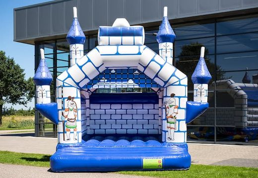 Ordene castelo insuflável ​​de castelo padrão em azul com um tema de cavaleiro para crianças. Compre castelos insufláveis ​​online na JB Insufláveis ​​Portugal
