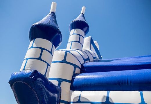 Compre castelo insuflável castelo padrão em azul para crianças. Encomende castelos insufláveis ​​online na JB Insufláveis ​​Portugal