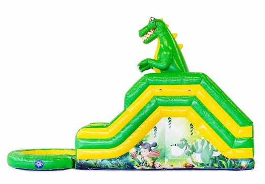 Compre um castelo insuflável com um toboágua e um objeto 3D de um grande dinossauro no topo no JB Insufláveis ​​Portugal. Encomende castelos insufláveis online na JB Insufláveis ​​Portugal agora
