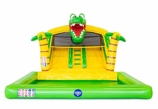 Encomende um castelo insuflável com tema de crocodilo splashy slide com banheira conectável no JB Insufláveis ​​Portugal. Compre castelos infláveis infláveis online na JB Insufláveis ​​Portugal