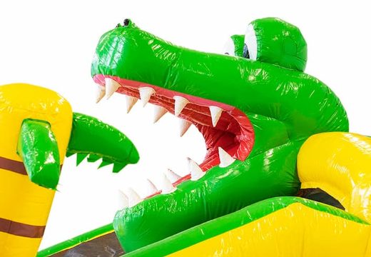 Ordene um castelo insuflável com tema de crocodilo com ou sem banheira, para as crianças. Compre castelos insufláveis online na JB Insufláveis ​​Portugal